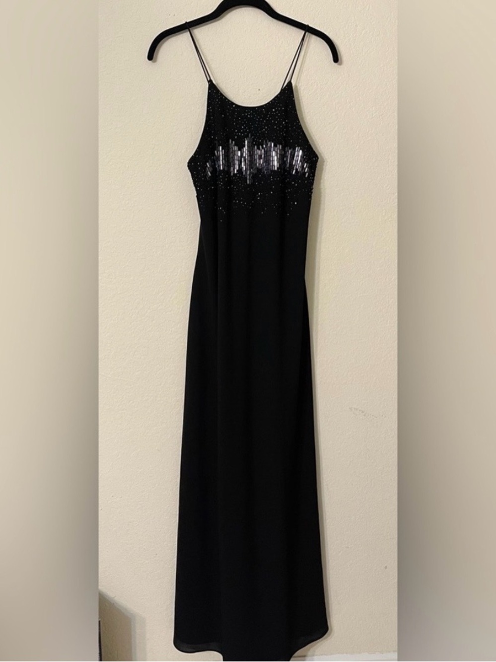 Y2k Cachet Sequin Black Halter Maxi Dress